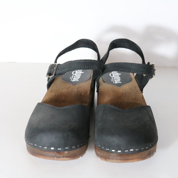 Sandgrens Swedish Handmade Wooden Clogs Womens 40 US 9 Black Brown Nubuck Shoes - Picture 2 of 7